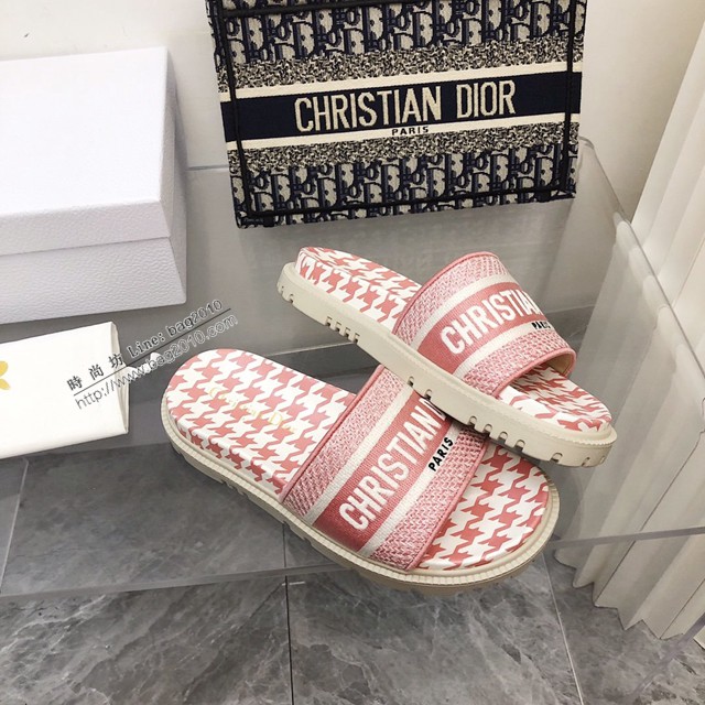 Dior專櫃迪奧水臺版早春新款提花刺繡涼拖鞋 dx2612